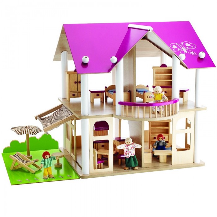Vila Rosa Eichhorn - Casuta de joaca cu mobilier din lemn inclus  cu doua nivele 